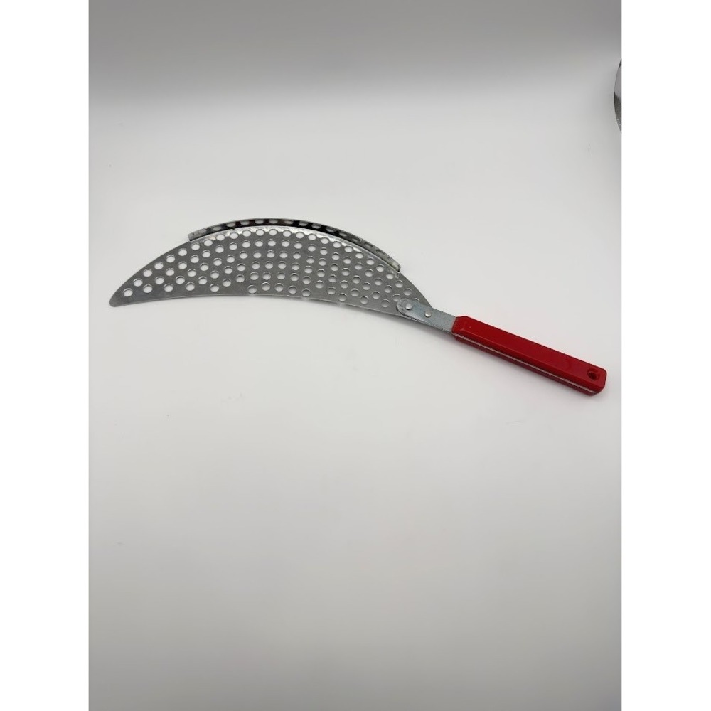 Vintage 1960s Handheld Pot Strainer Red Plastic Handle Full Tang Hong Kong